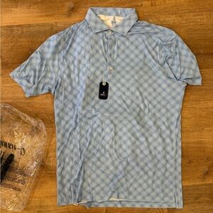johnnie-O Light Blue Checkered Polo Shirt